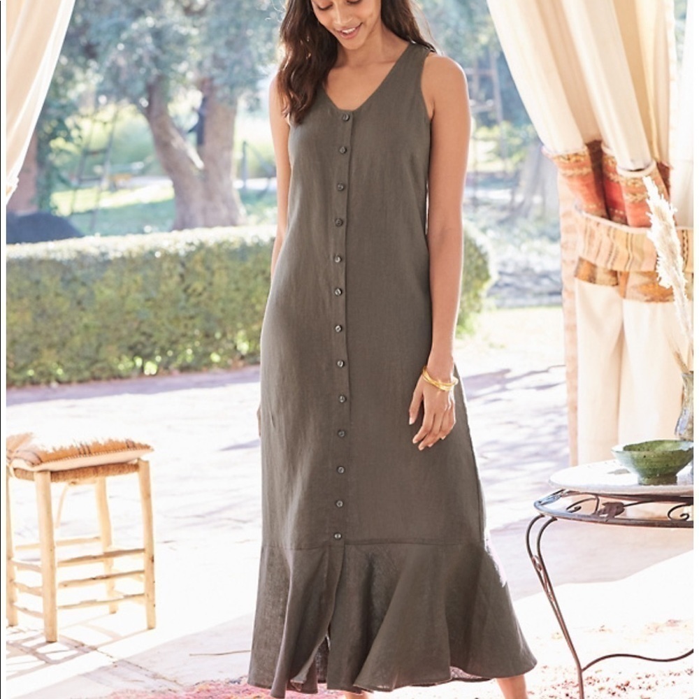 Garnet Hill NWT Linen Button-Front Maxi Dress - Picture 2 of 10